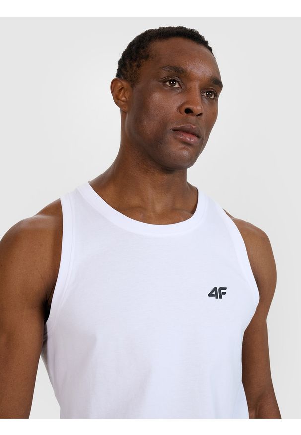 4f - 4F Tank top regular gładki męski - biały L. Kolor: biały. Materiał: dzianina, jersey, bawełna. Długość rękawa: bez rękawów. Wzór: gładki