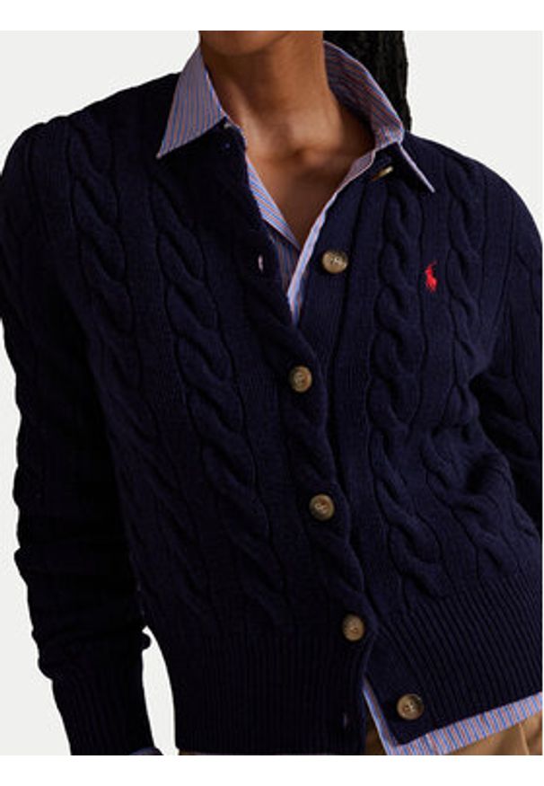 Polo Ralph Lauren Kardigan 211972104004 Granatowy Slim Fit. Typ kołnierza: polo. Kolor: niebieski. Materiał: wełna