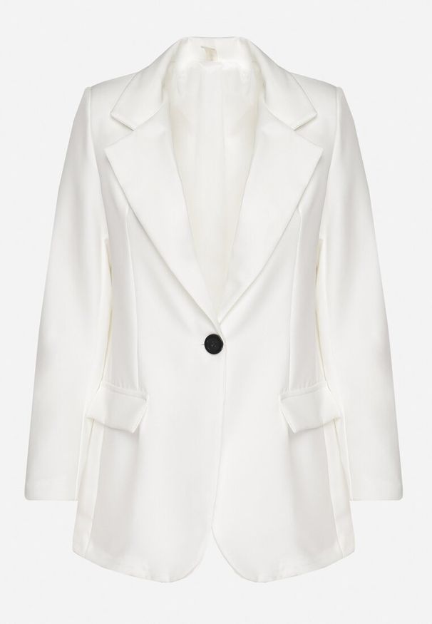 Born2be - Biała Klasyczna Marynarka o Jednorzędowym Kroju z Imitacją Kieszeni Felzeri. Okazja: na co dzień. Kolor: biały. Materiał: jeans. Sezon: wiosna, lato. Styl: klasyczny