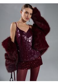 Sinsay - Elegancki top z połyskującymi aplikacjami - bordowy. Kolor: czerwony. Wzór: aplikacja. Styl: elegancki #1