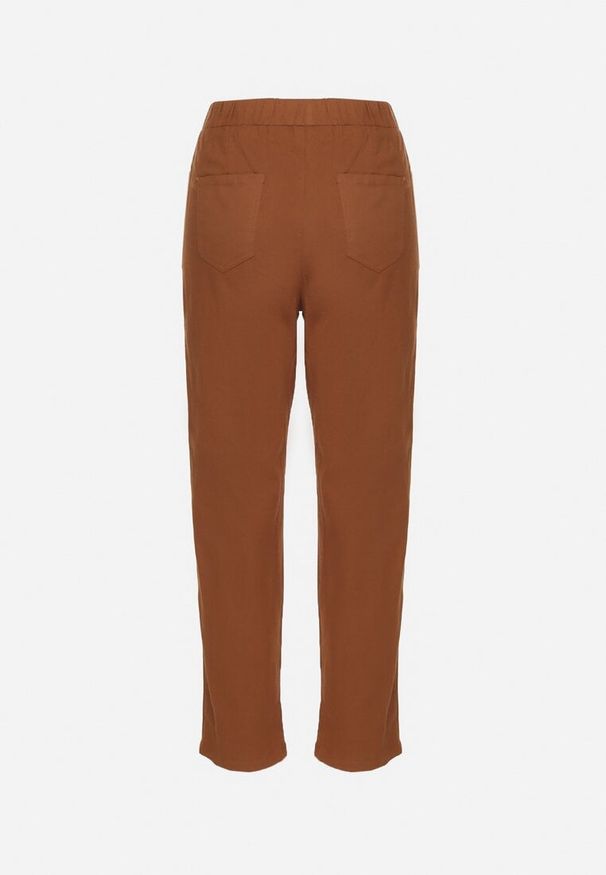 Born2be - Brązowe Bawełniane Spodnie z Wiązaniem Galtebis. Okazja: na co dzień. Kolor: brązowy. Materiał: bawełna. Styl: elegancki, casual