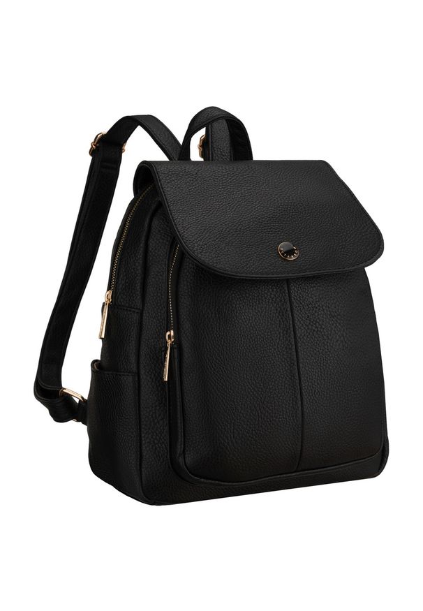 Mały plecak damski z klapką czarny ze skóry ekologicznej miejski Peterson PTN MBP-14-F19. Kolor: czarny. Materiał: skóra ekologiczna