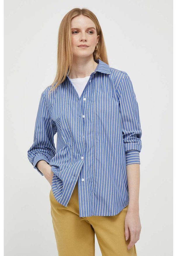 TOMMY HILFIGER - Tommy Hilfiger koszula bawełniana damska kolor niebieski relaxed z kołnierzykiem klasycznym. Typ kołnierza: kołnierzyk klasyczny. Kolor: niebieski. Materiał: bawełna. Długość: długie. Styl: klasyczny