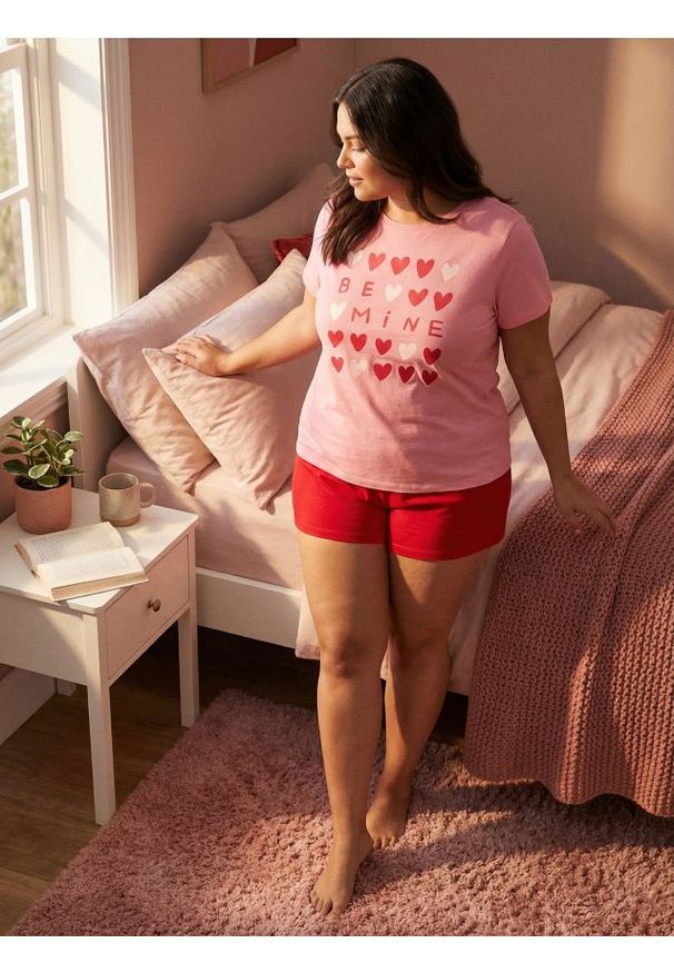 Sinsay - Bawełniana piżama dwuczęściowa z nadrukiem - różowy. Kolor: różowy. Materiał: bawełna. Wzór: nadruk
