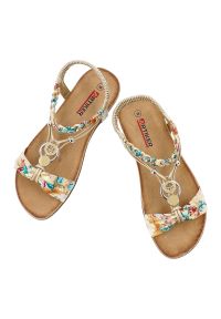 Złote Sandały Artiker Eleganckie Obuwie Damskie. Okazja: na spacer, na co dzień. Zapięcie: pasek. Kolor: złoty. Materiał: tkanina. Wzór: kolorowy. Sezon: lato. Styl: elegancki #3