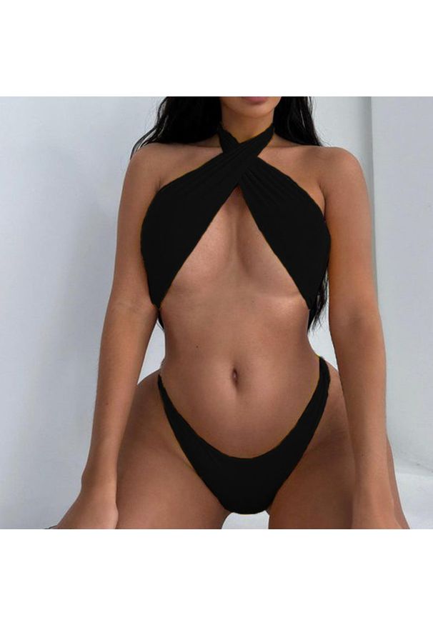 Intica - Strój kąpielowy z wiązaniem na szyi idealny na plażę Regiena. Kolor: niebieski. Materiał: materiał