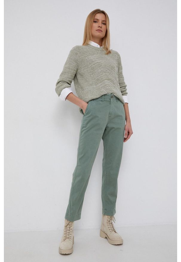 GAP Spodnie damskie kolor beżowy proste high waist. Okazja: na co dzień. Stan: podwyższony. Kolor: zielony. Materiał: materiał. Styl: casual