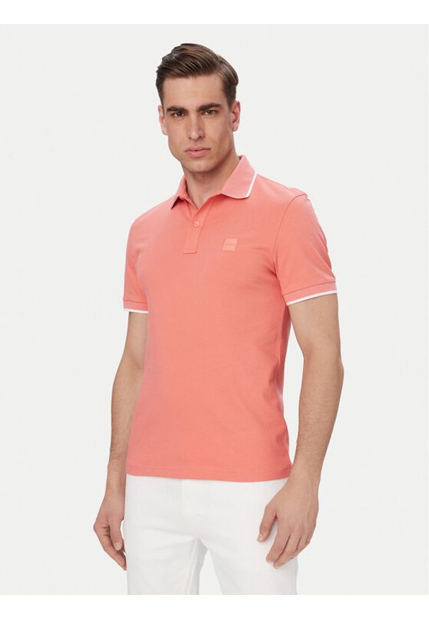 BOSS Polo Passertip 50507699 Czerwony jasny Slim Fit. Typ kołnierza: polo. Kolor: czerwony. Materiał: bawełna