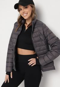 Born2be - Ciemnoszara Pikowana Kurtka w Klasycznym Stylu Nelaniel. Okazja: na co dzień. Kolor: szary. Materiał: jeans. Styl: klasyczny #3