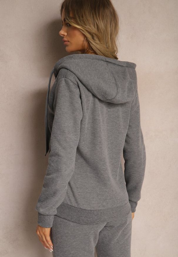 Renee - Ciemnoszara Bluza z Kapturem Harasphei. Okazja: na co dzień. Typ kołnierza: kaptur. Kolor: szary. Materiał: jeans, tkanina. Długość rękawa: długi rękaw. Długość: długie. Wzór: jednolity. Styl: sportowy, casual