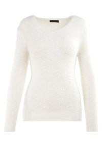 Born2be - Biały Sweter Wełniany Panaris. Typ kołnierza: dekolt w serek. Kolekcja: plus size. Kolor: biały. Materiał: wełna. Styl: klasyczny #5