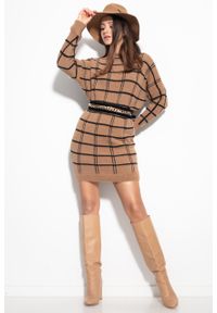 e-margeritka - Sukienka swetrowa ciepła w kratę karmelowa - l/xl. Materiał: poliamid, elastan, wiskoza, nylon, materiał. Typ sukienki: oversize #1