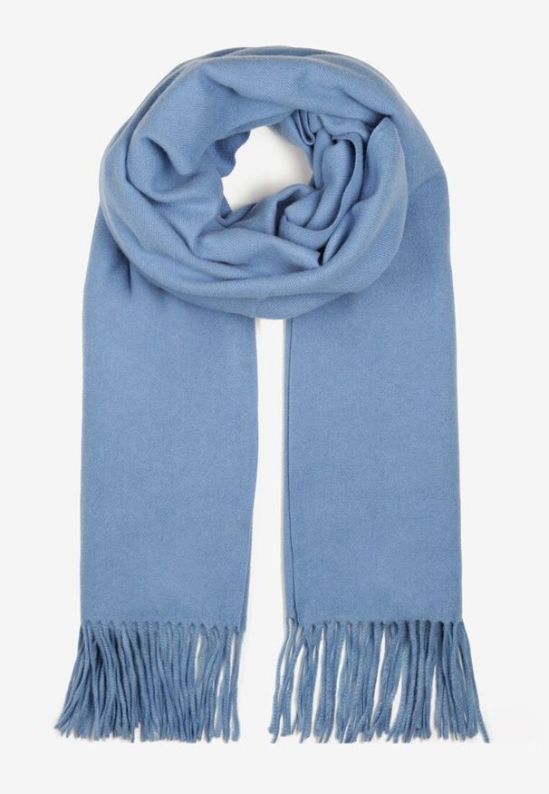Born2be - Niebieski Szalik z Tkaniny Wykończony Frędzlami Teofilla. Kolor: niebieski. Materiał: tkanina. Styl: klasyczny