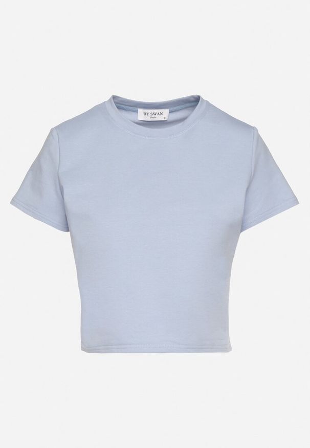 Born2be - Jasnoniebieski T-shirt z Bawełny o Krótkim Kroju Galarina. Okazja: na co dzień. Kolor: niebieski. Materiał: bawełna. Długość: krótkie. Styl: casual, klasyczny, elegancki
