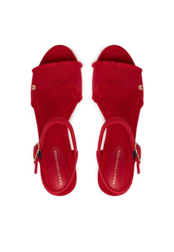 TOMMY HILFIGER - Tommy Hilfiger Sandały Mid Woven Wedge Espad Fringe FW0FW09470 Czerwony. Kolor: czerwony. Materiał: materiał