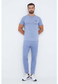 EA7 Emporio Armani t-shirt bawełniany kolor niebieski z nadrukiem. Kolor: niebieski. Materiał: bawełna. Wzór: nadruk, gładki #2