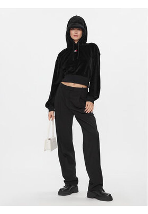 Tommy Jeans Bluza Velour DW0DW17519 Czarny Regular Fit. Kolor: czarny. Materiał: bawełna