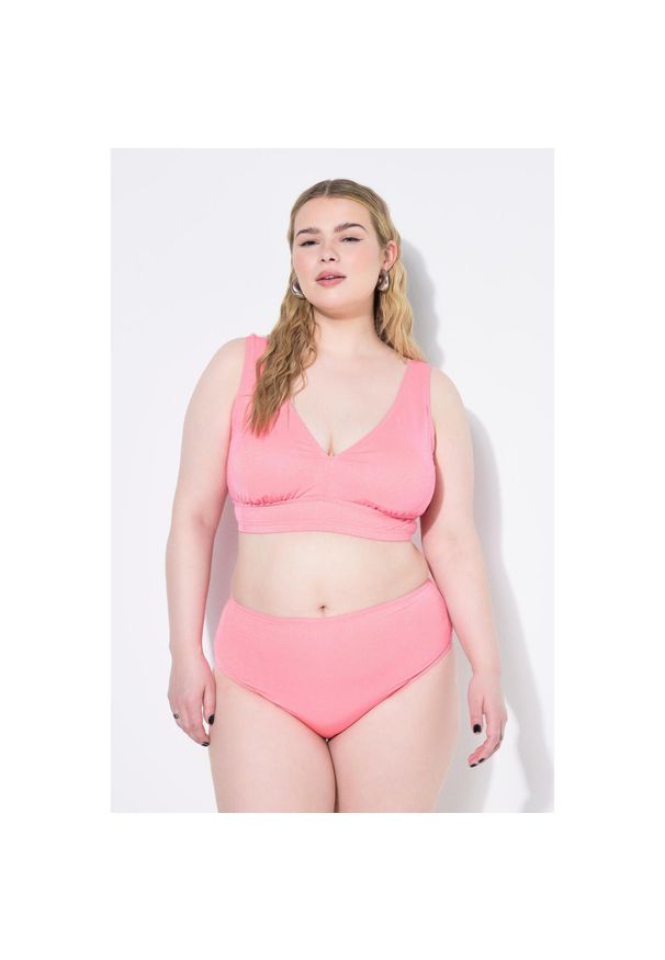 ULLA POPKEN - Damskie Figi od bikini wysoki stan efekt brokatu. Stan: podwyższony. Kolekcja: plus size. Kolor: różowy. Materiał: poliester, elastan, materiał, poliamid, włókno