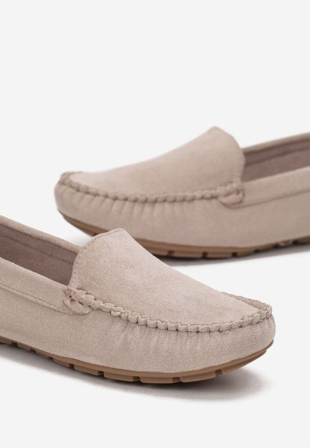 Born2be - Beżowe Mokasyny Elvire. Zapięcie: bez zapięcia. Kolor: beżowy. Materiał: jeans, skóra. Styl: klasyczny, elegancki