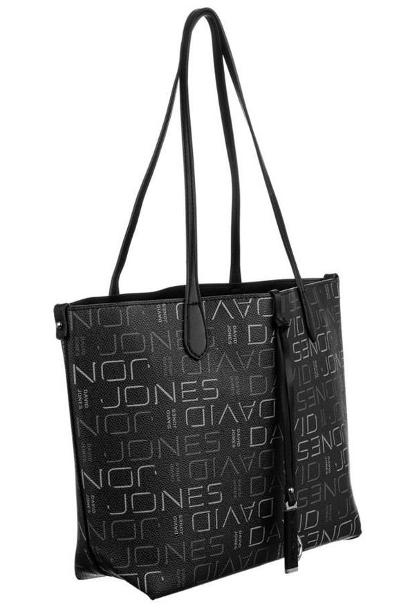 DAVID JONES - Shopper bag czarny print David Jones 6534-2 BLACK. Kolor: czarny. Wzór: nadruk. Materiał: skórzane