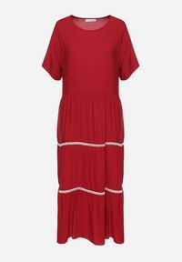 Born2be - Czerwona Bawełniana Sukienka z Krótkim Rękawem Camola. Kolekcja: plus size. Kolor: czerwony. Materiał: bawełna. Długość rękawa: krótki rękaw. Wzór: jednolity, aplikacja. Typ sukienki: dla puszystych. Styl: elegancki #3