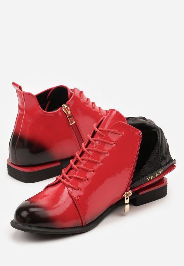 Born2be - Czerwono-Czarne Lakierowane Botki Vices w Stylu Trzewików Jenisse. Okazja: na co dzień, na spotkanie biznesowe, do pracy. Kolor: czerwony. Materiał: lakier. Sezon: zima, jesień. Styl: casual, biznesowy, elegancki