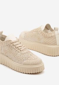 Born2be - Beżowe Ażurowe Sneakersy Vices na Grubej Podeszwie z Tłoczeniem Luminise. Okazja: na co dzień. Kolor: beżowy. Wzór: ażurowy #5