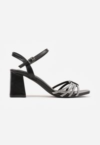 Born2be - Czarne Eleganckie Sandały na Obcasie z Cyrkoniami Zitella. Okazja: na co dzień. Zapięcie: sprzączka. Kolor: czarny. Materiał: jeans. Wzór: aplikacja. Obcas: na obcasie. Styl: elegancki. Wysokość obcasa: średni #6