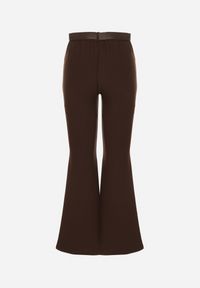 Born2be - Brązowe Spodnie Dzwony z Bawełny i Wiskozy z Kowbojskim Paskiem Tushella. Kolor: brązowy. Materiał: bawełna, wiskoza. Styl: klasyczny, elegancki #2