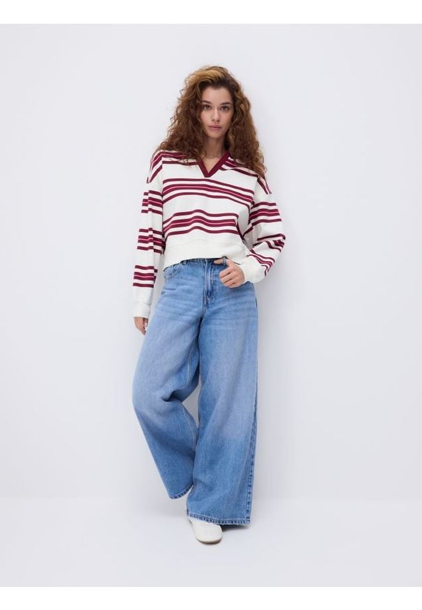 Reserved - Bluza w paski z kołnierzykiem - wielobarwny. Materiał: bawełna, dzianina. Wzór: paski