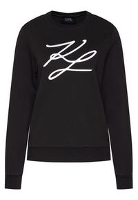 Karl Lagerfeld - KARL LAGERFELD Bluza Kl Signature 201W1880 Czarny Regular Fit. Typ kołnierza: dekolt w karo. Kolor: czarny. Materiał: bawełna