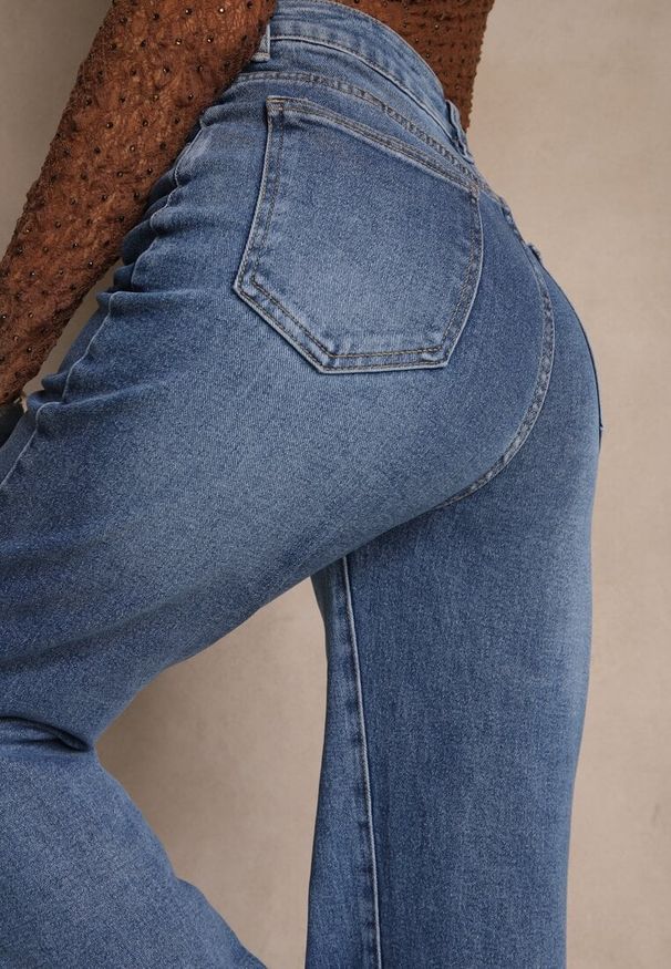 Renee - Niebieskie Szerokie Jeansy High Waist z Wiskozą Isofara. Stan: podwyższony. Kolekcja: plus size. Kolor: niebieski. Styl: elegancki