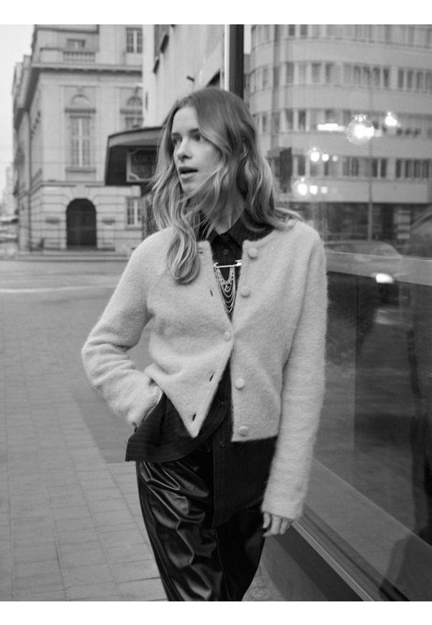 Reserved - Kardigan z wełną alpaki - jasnoturkusowy. Kolor: turkusowy. Materiał: wełna