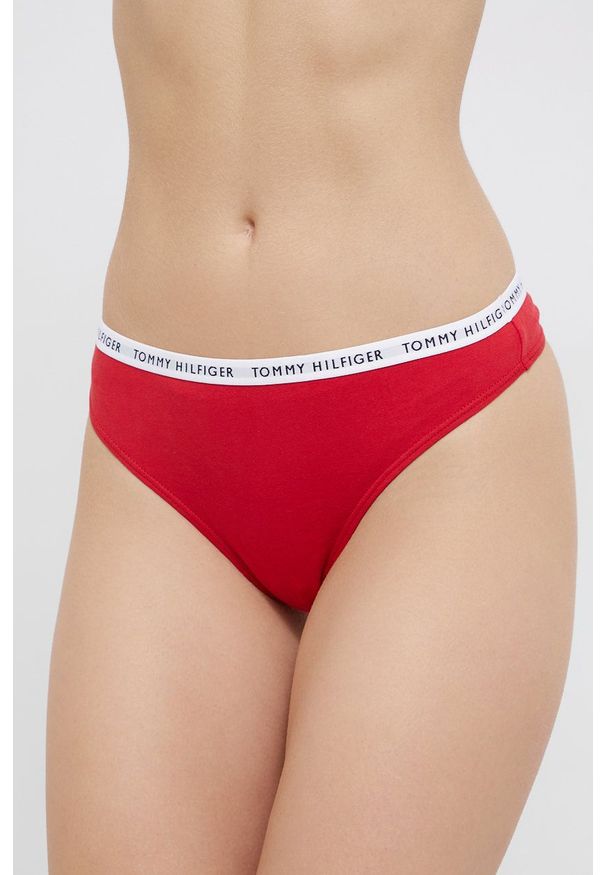 TOMMY HILFIGER - Tommy Hilfiger Stringi (3-pack) kolor czerwony. Kolor: czerwony