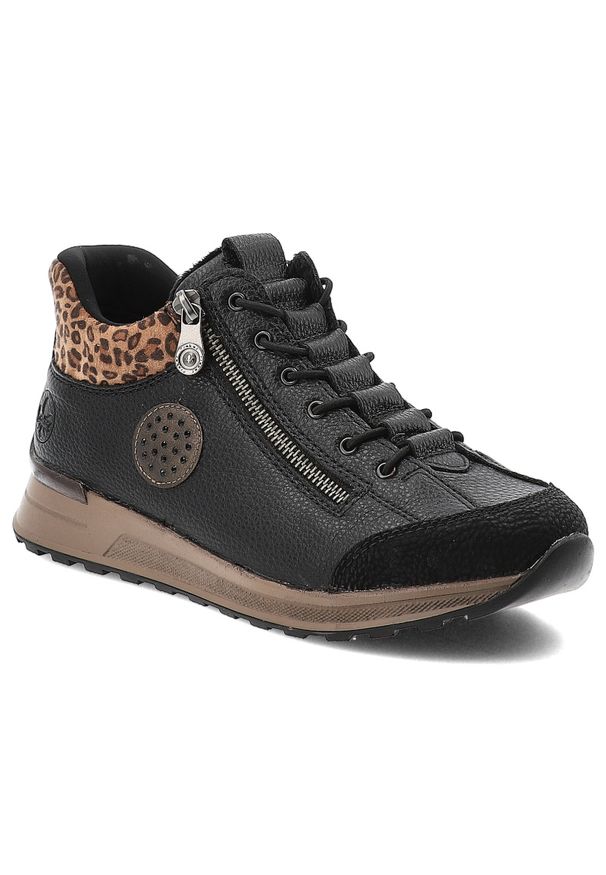 Czarne Sneakersy Rieker Ocieplane Obuwie Damskie. Okazja: na co dzień. Zapięcie: zamek. Kolor: czarny. Materiał: skóra ekologiczna. Styl: casual, klasyczny, sportowy