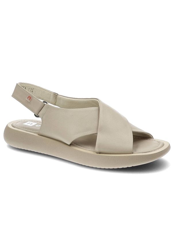Beżowe Sandały Nessi Wygodne Skórzane Buty. Kolor: beżowy. Materiał: skóra