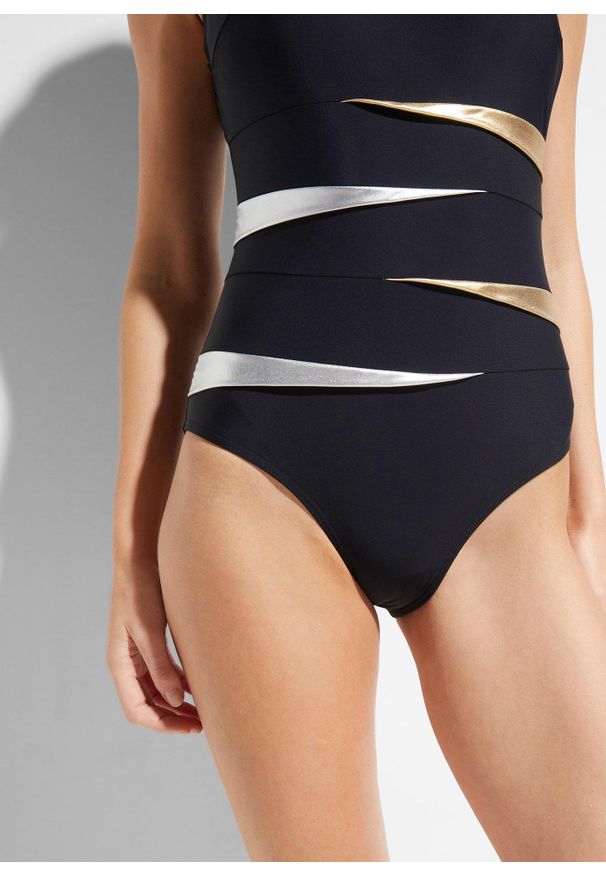 bonprix - Kostium kąpielowy ze wstawkami, wysoki stopień modelowania sylwetki. Kolor: czarny. Materiał: materiał