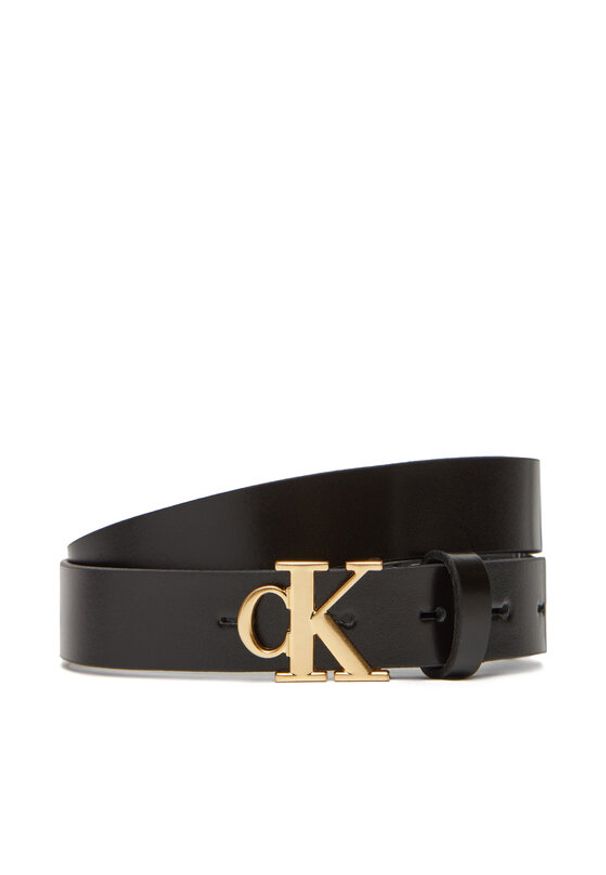 Calvin Klein Pasek Damski Monogram Plaque Buckle 25Mm LV04K7017G Czarny. Kolor: czarny. Materiał: skóra