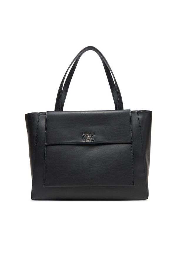 Calvin Klein Torebka Ck Re-Lock Medium Shopper LV04F3223G Czarny. Kolor: czarny. Materiał: skórzane