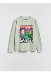 Reserved - Longsleeve Minecraft - jasnozielony. Kolor: zielony. Materiał: bawełna, dzianina. Długość rękawa: długi rękaw