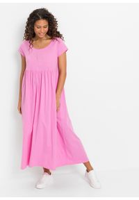 bonprix - Sukienka shirtowa maxi z bawełny organicznej. Kolor: różowy. Materiał: bawełna. Długość: maxi #1