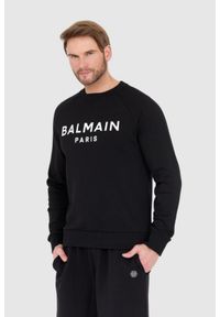 Balmain - BALMAIN Czarna bluza męska z dużym białym logo, Rozmiar XXL. Kolor: czarny