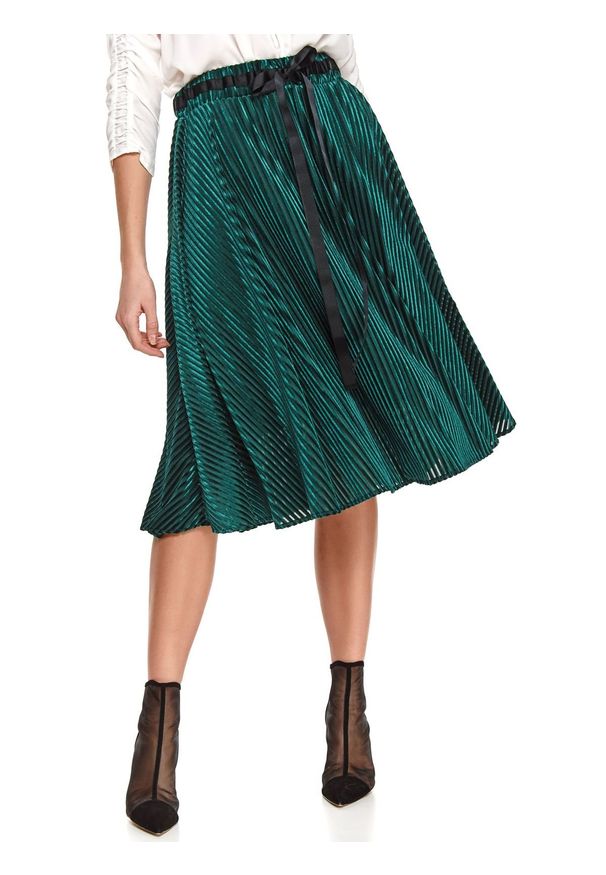 TOP SECRET - Welurowa plisowana spódnica z wiązaną taśmą. Kolor: zielony. Materiał: welur. Sezon: wiosna