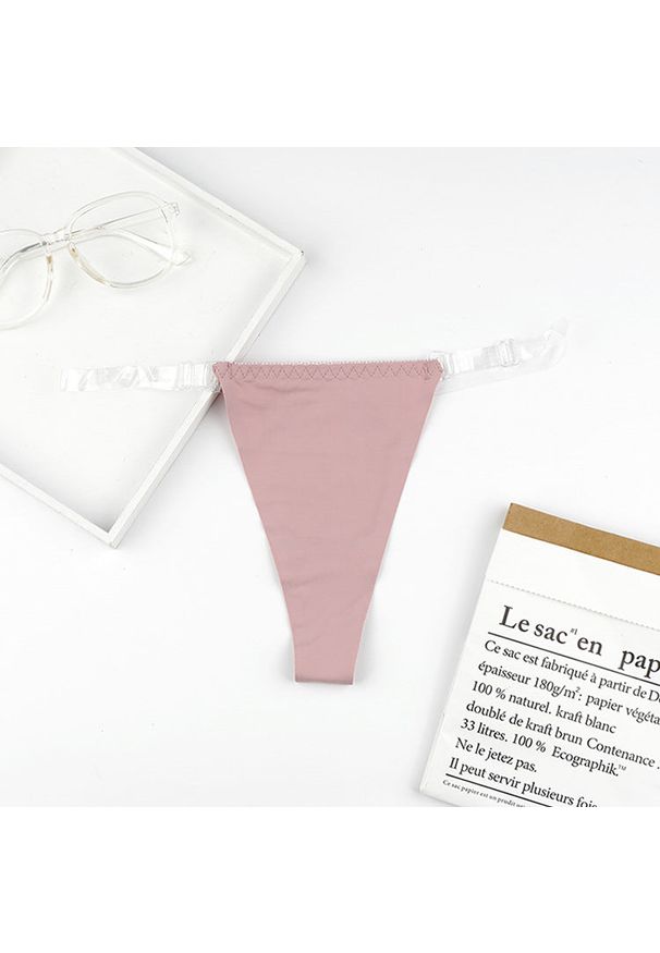 Intica - Stringi z przezroczystymi paskami i eleganckim detalem Iva. Kolor: beżowy. Materiał: materiał. Wzór: paski