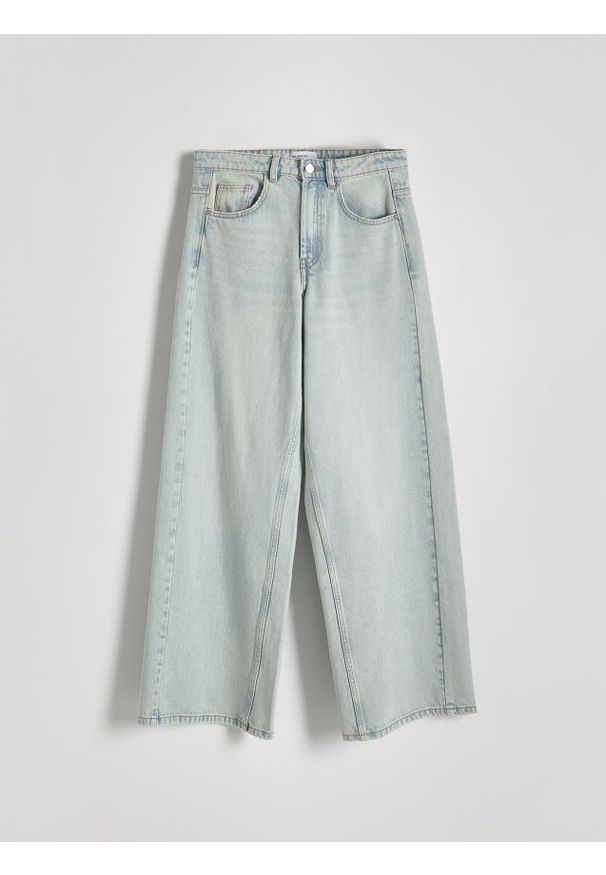 Reserved - Jeansy culotte z przetarciami - niebieski. Kolor: niebieski