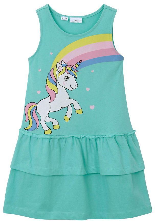 bonprix - Sukienka z dżerseju z czystej bawełny organicznej. Kolor: zielony. Materiał: jersey, bawełna. Wzór: nadruk. Sezon: lato