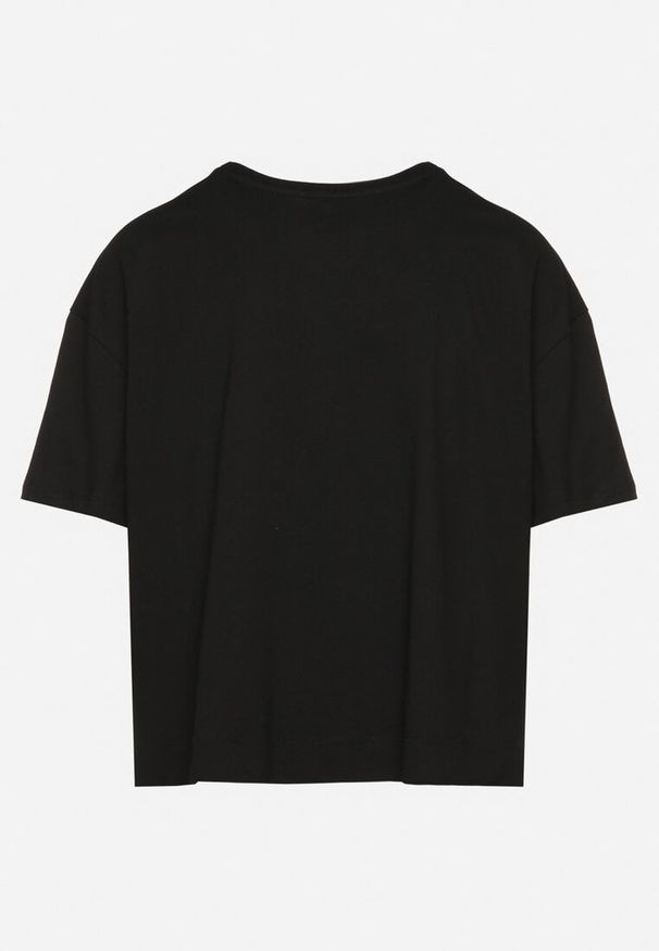 Born2be - Czarny Bawełniany T-shirt Ozdobiony Cyrkoniami Fadelis. Okazja: na co dzień, na spotkanie biznesowe. Kolor: czarny. Materiał: bawełna. Wzór: aplikacja. Styl: biznesowy, elegancki, casual