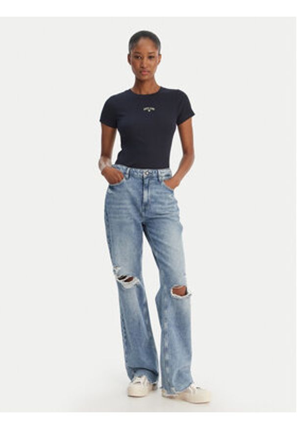Guess Jeans T-Shirt W6GPZ3 KA0H1 Granatowy Slim Fit. Kolor: niebieski. Materiał: bawełna