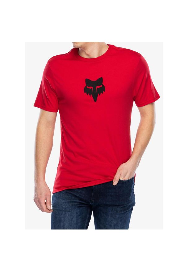 FOX - Koszulka bawełniana męska Fox Head SS Prem Tee. Kolor: czerwony. Materiał: bawełna