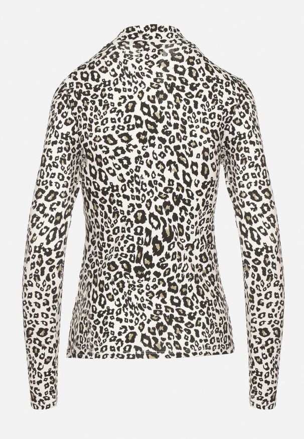 Born2be - Czarno-Biała Bawełniana Bluzka w Panterkę z Golfem i Długim Rękawem Falumea. Okazja: na co dzień. Typ kołnierza: golf. Kolor: czarny. Materiał: bawełna. Długość rękawa: długi rękaw. Długość: długie. Wzór: motyw zwierzęcy. Styl: klasyczny, casual, elegancki